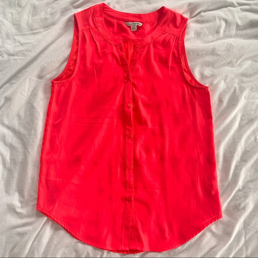 AE neon pink sleeveless button front blouse- XS